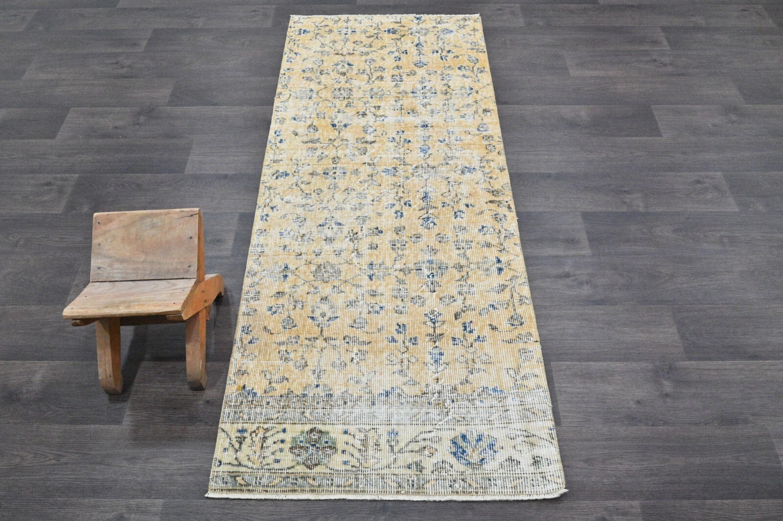 Vintage Turkish Runner Rug 2x6ft Wool Anatolian Handmade Hallway Oushak BEIGE gallery