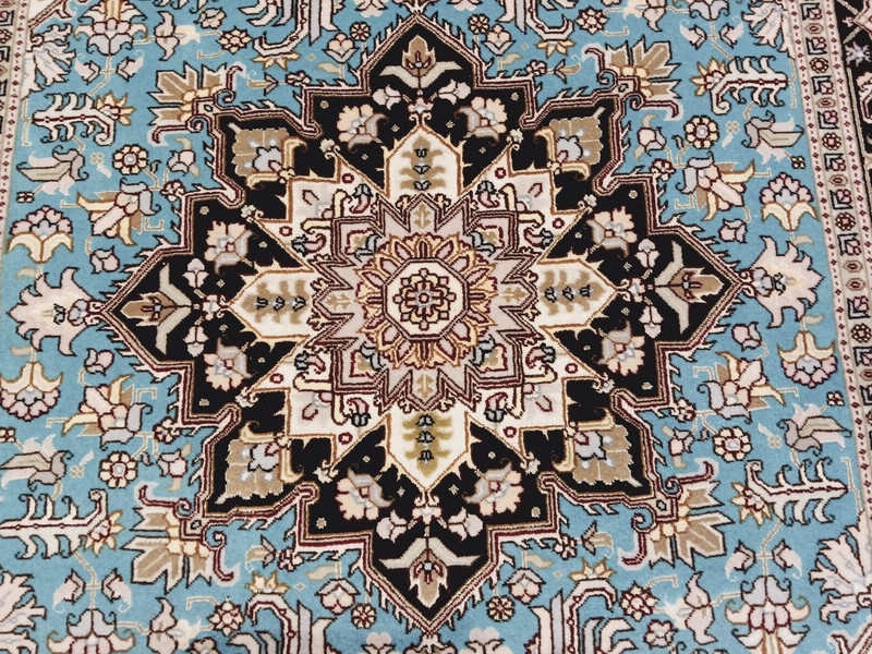 3x5 FINE TURQUOISE SIGNED UNIQUE TABRIZZ HANDMADE-KNOTTED WOOL/SILK RUG 586348 gallery