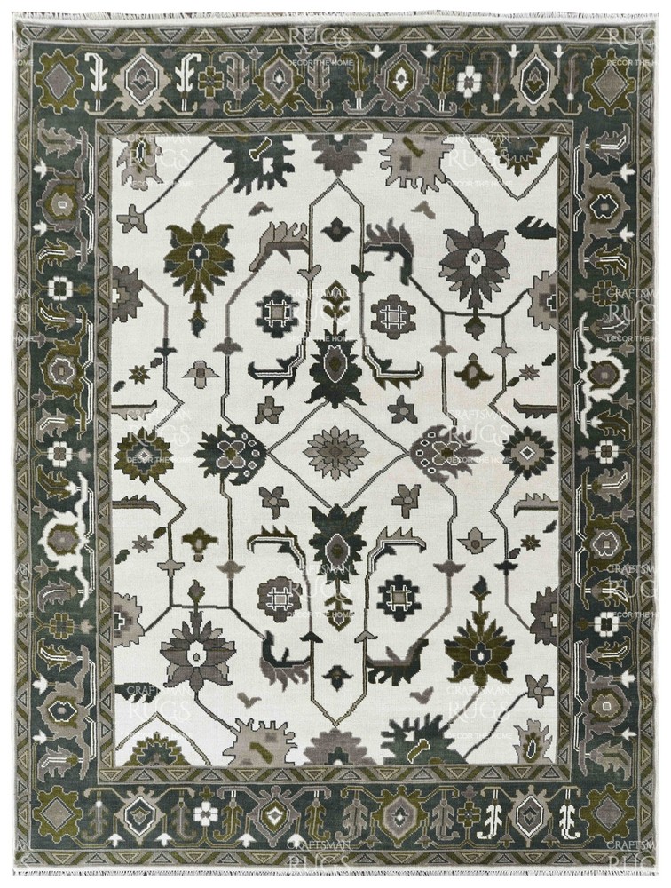 9x12 Ft Ivory Hand made Traditional Living Area Rugs, Contemporary Floor Carpet