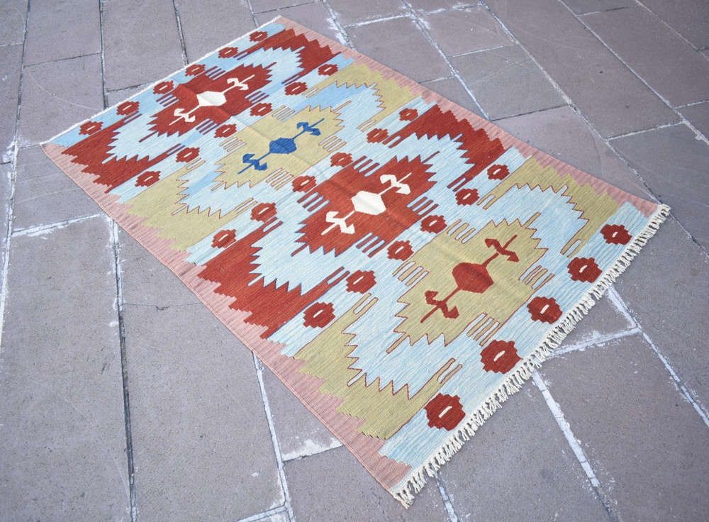 Turkish Rug 43'' x 65'' Vintage Oushak Rug Natural Color Wool Rug Home Decor Rug