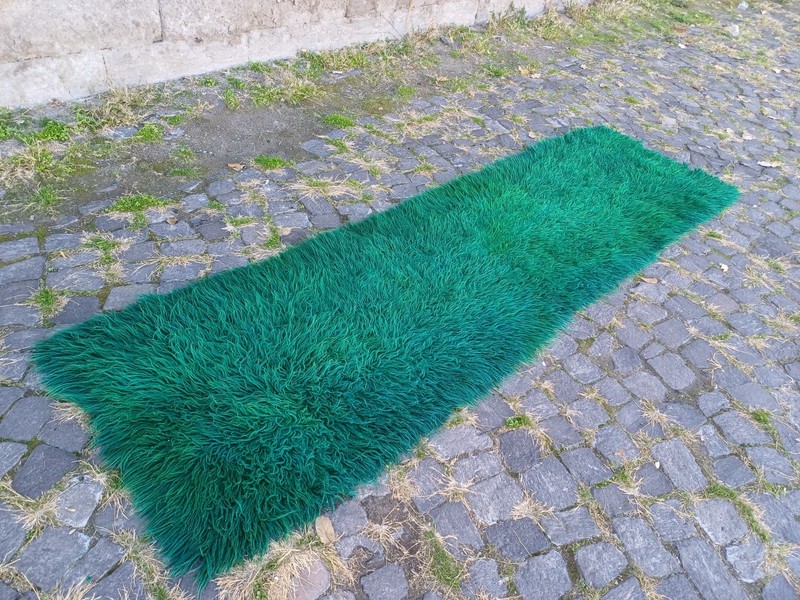 Green Tulu Vintage Runner Rug 75 x 267 cm Shaggy Handmade Rug 2.46 x 8.76 ft gallery