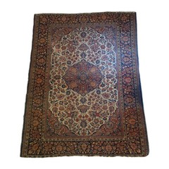Antique Hand-Knotted Rug 56” x 42” Floral Red Blue Read India Style