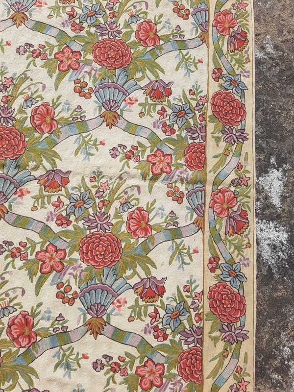 Vintage Traditional Handmade Kashmiri Crewel Wool Flatweave Rug 180x120 cm gallery