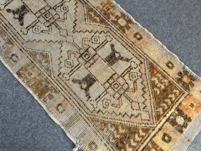 Vintage Turkish Runner Rug 2x7 ft Hand-Knotted Distressed Neutral Oushak Wool gallery