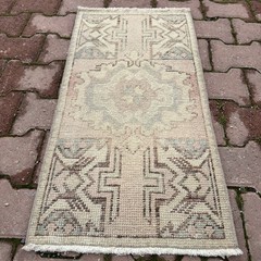 Cream Beige 1×3 Handmade Turkish Wool Oushak Accent Rug – Tariff Free