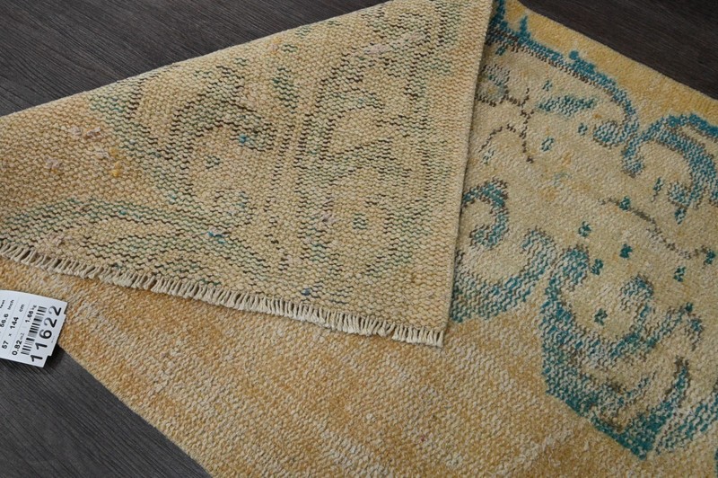 Vintage Turkish Runner Rug 2x5ft BEIGE Handmade Anatolian Oushak Hallway Wool gallery