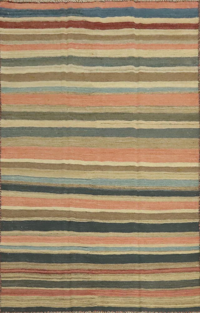 Vegetable Dye Stripe Kilim Flat weave Rug Reversible Vintage Handmade Carpet 5x7