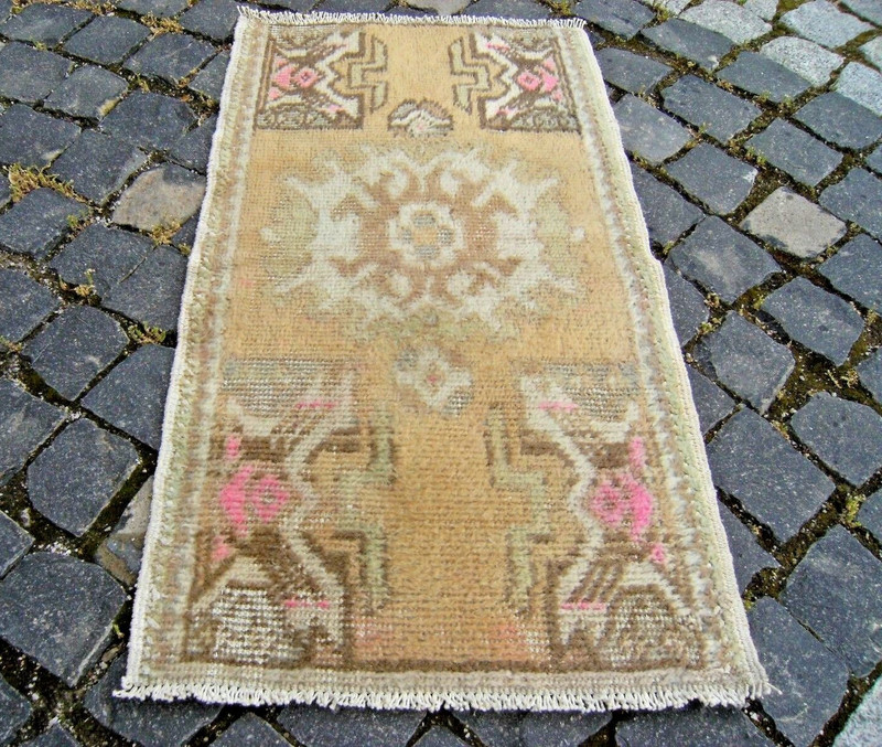 Vintage Small Oushak Rug 19'' x 34'' Muted_Color Anatolian Low Pile Yastik Rug gallery