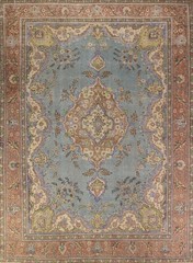 Light Blue Medallion Area Rug 9×13 Dining Room Traditional Handmade Wool Carpet