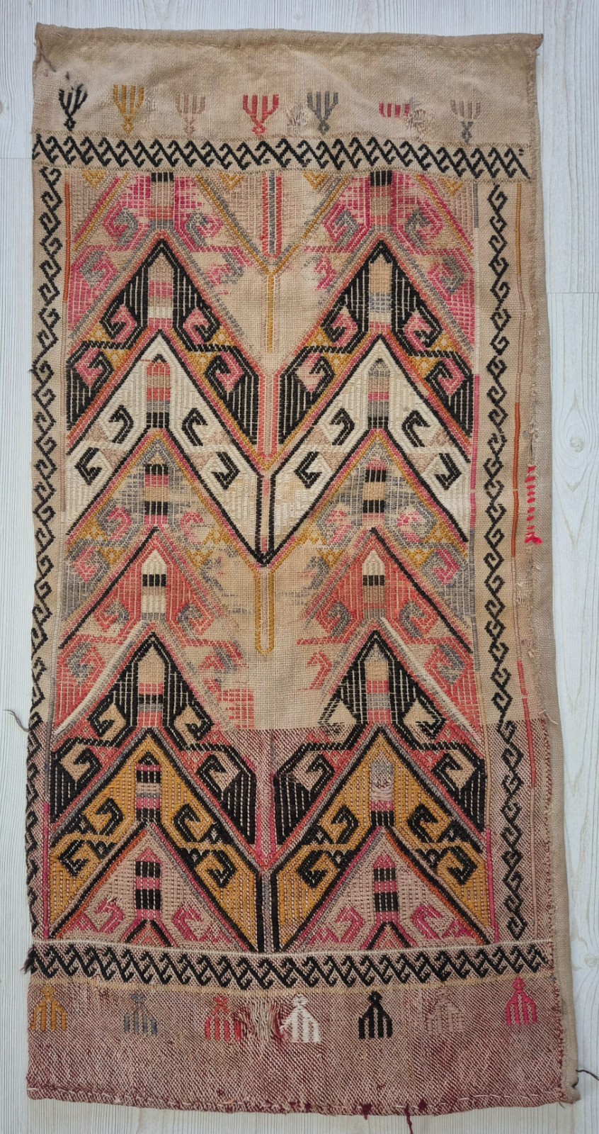 Vintage Anatolian Cicim Rug Cushion Cover Pillow Case Handwoven Tribal Rug 19x40 gallery
