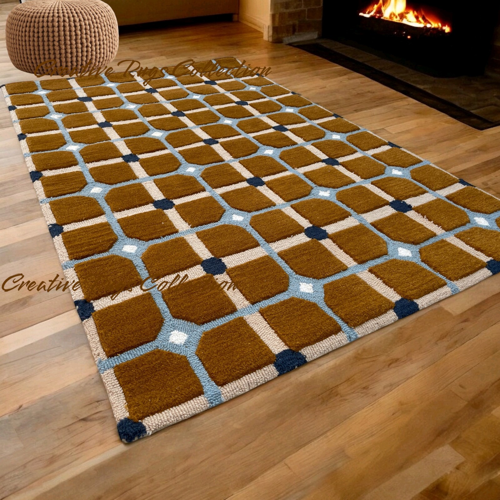 Hand Tufted Rug 5x8 8x10 9x12 Custom Rug Brown OchreFields Rug Area Rug 100%Wool gallery