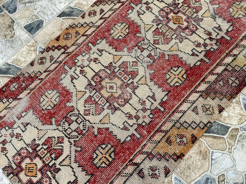 Vintage Rug | Wool Runner Antique Farmhouse Anatolian Handmade Turkish Rug 2x7ft gallery