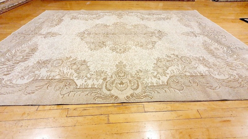 Antique 1940-1950's Distressed Wool Pile Muted Oushak Karabahk Rug 7x10ft gallery