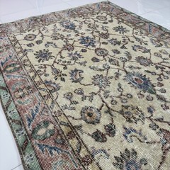Beige And Dusty Rose Vintage Oushak Rug, 4×7 Soft Wool Floral Farmhouse Decor