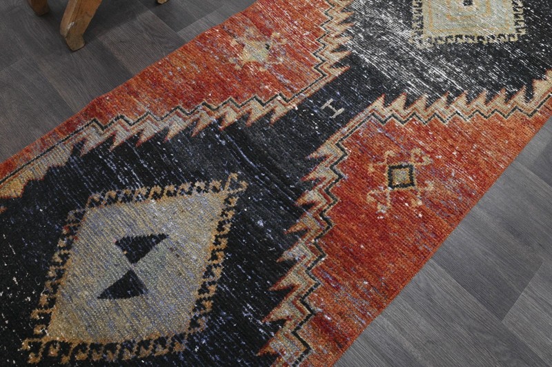 Vintage Turkish Runner Rug 2x10ft Wool Anatolian Handmade Hallway Oushak RED gallery