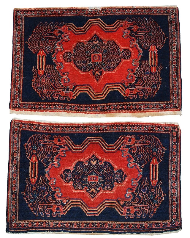 Handmade Antique Oriental Rugs Pair 52cm x 80cm Wool 1900s gallery