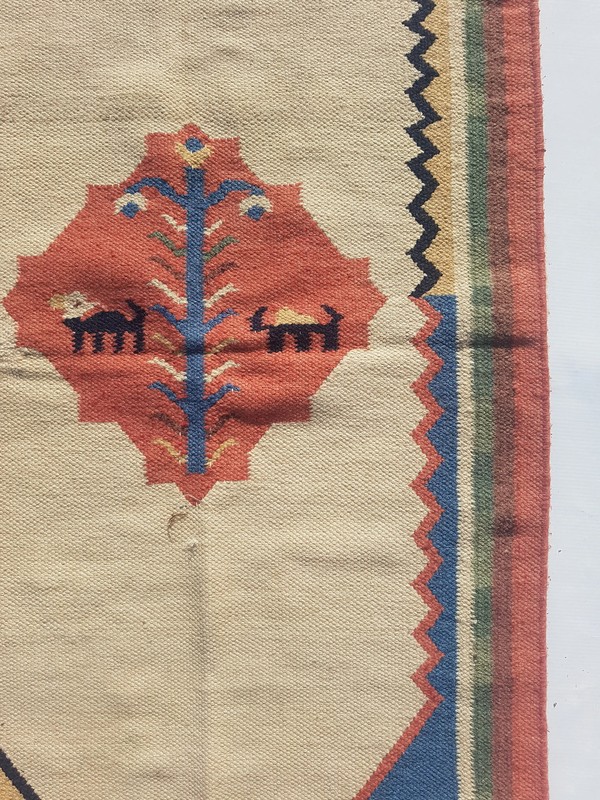 Vintage Handmade Traditional Geometric Multicolor Kilim Rug Carpet 4x2.2ft gallery