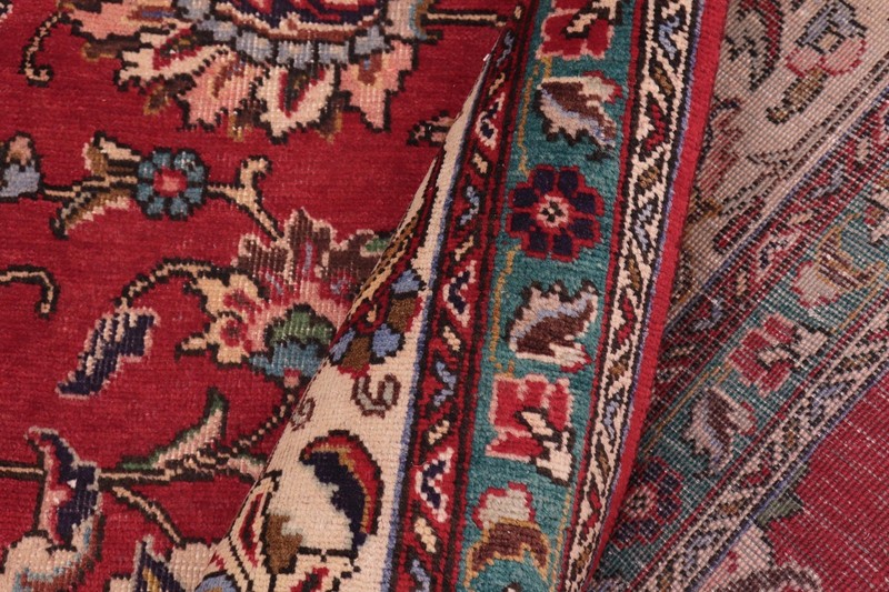 Hand-Knotted Wool Red Blue Rug 9.7x12.9 Allover Red Ivory gallery