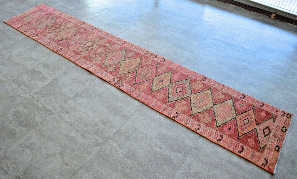 2x10 Runner Hand Made Turkish Rug Muted Color Hallway Rug Actual 1.10 x 10 ft
