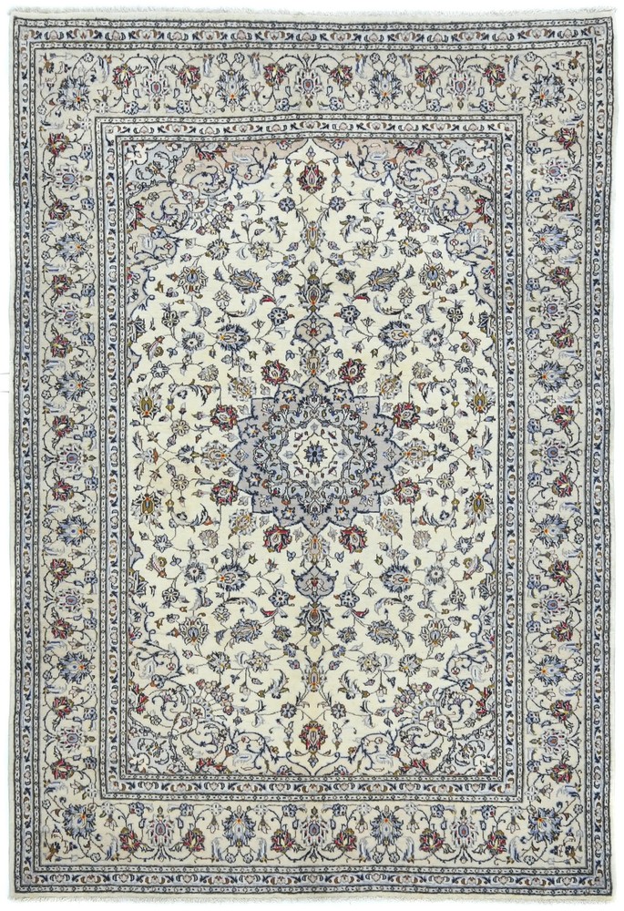 Handmade Vintage Cream Oriental Rug 6'5X9'4 ft Floral Classic Home Decor Carpet