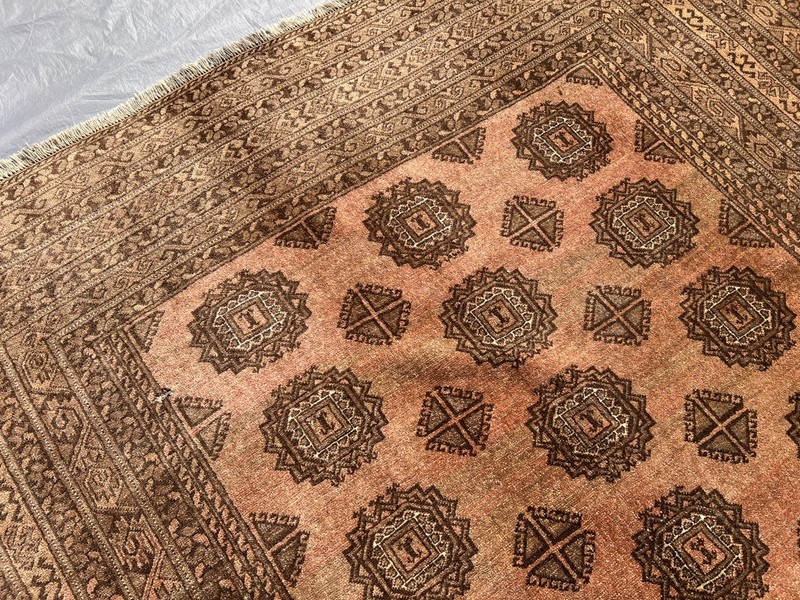 Hand Knotted Antique Terracotta Rug 7x9 ft Beige Afghan Turkmen Geometric Carpet gallery