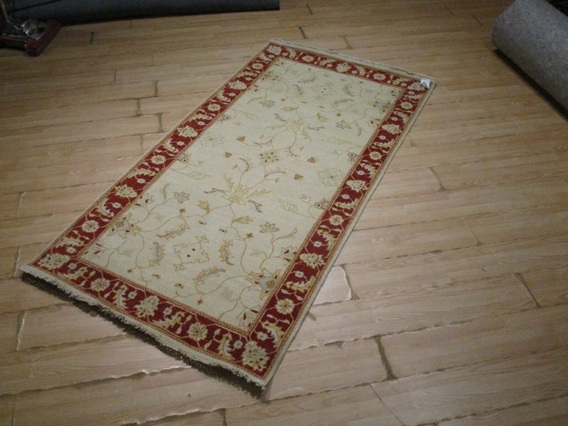 4x8 FEET RUNNER BEAUTIFUL Red Border UNIQUE HANDMADE-KNOTTED WOOL RUG 585664 gallery