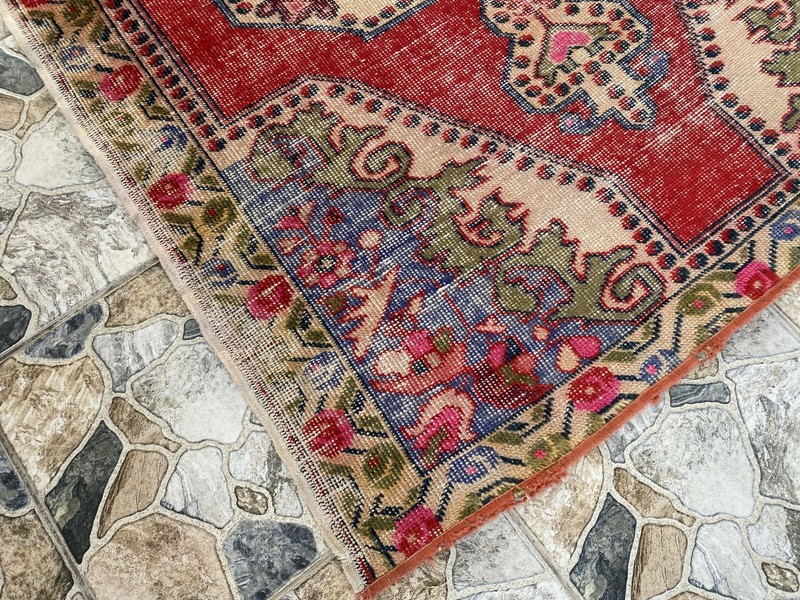 Antique Vintage Turkish Oushak Rug 4x6.6 ft Hand-Knotted Wool Tribal Geometric gallery