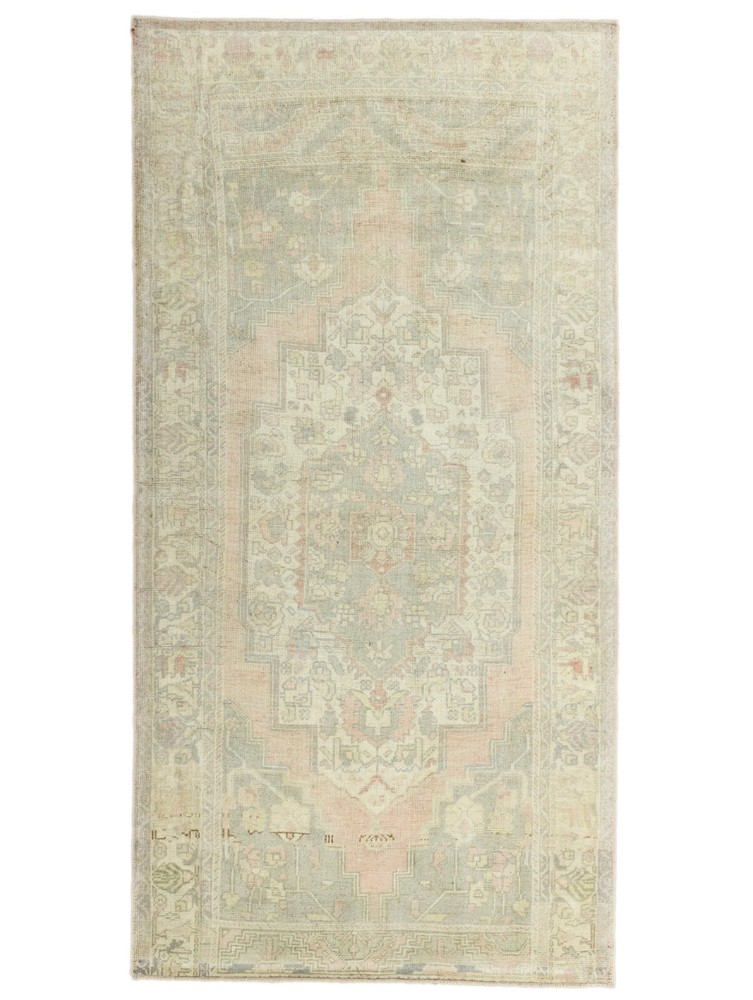 Muted vintage Turkish traditional rug 3.10x7.11 ft Large wide Oushak used runner