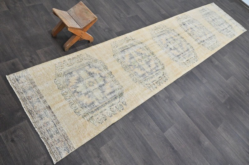 Vintage Turkish Runner Rug 2x11ft Wool Anatolian Handmade Hallway Oushak BEIGE gallery