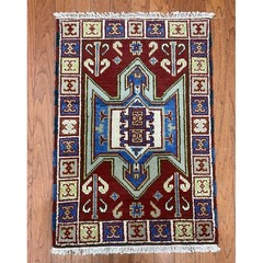 Handmade Indo Kazak Wool Rug 2′ X 3′