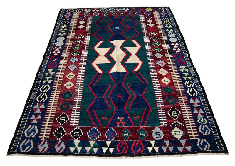 Rare Unused 1960s Turkish Kilim Rug 4'6"x6'7" | Natural Dyes Obruk Kilim Rug gallery