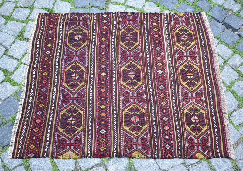 Turkish Rug 36'' x 41'' Vintage Soumak Rug Home Decor Rug Rare Size Wool Rug gallery