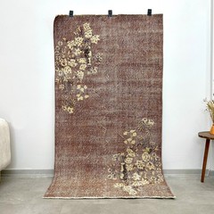 4×7 Vintage Turkish Rug, Handwoven Floral Rug, Handmade Wool Area Rug, Aubergine