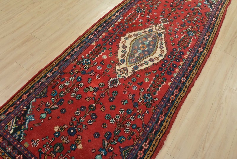 Vintage Tribal Runner 3’10” x 9’9” Red Wool Hand-Knotted Oriental Rug gallery