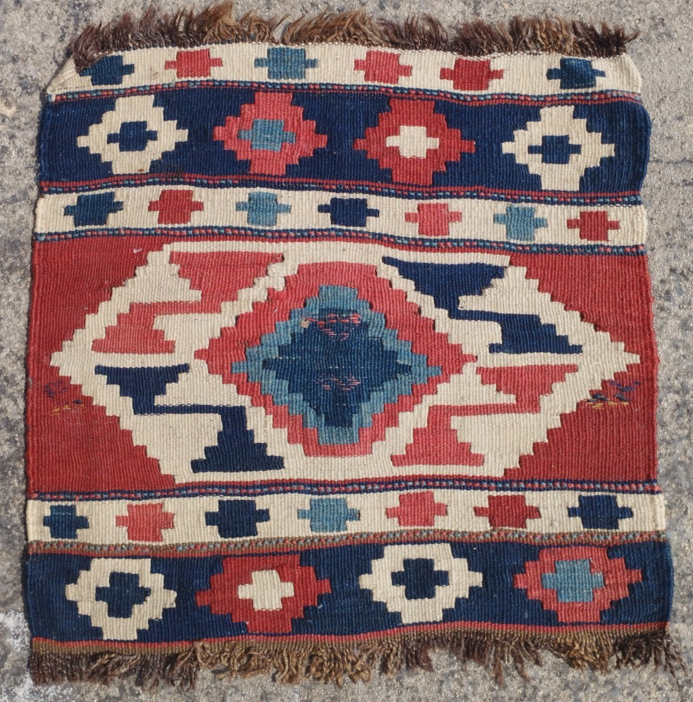 Vintage Handmade Turkish Anatolian Geometric Wool Kilim Rug 49x48 cm