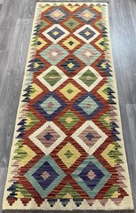 Handmade Kilim Runner wool natural colours Afghan Traditional 203cmx79cm