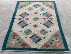 Vintage Traditional Handmade Swedish Scandinavian Wool Kilim Rug 184×140 cm