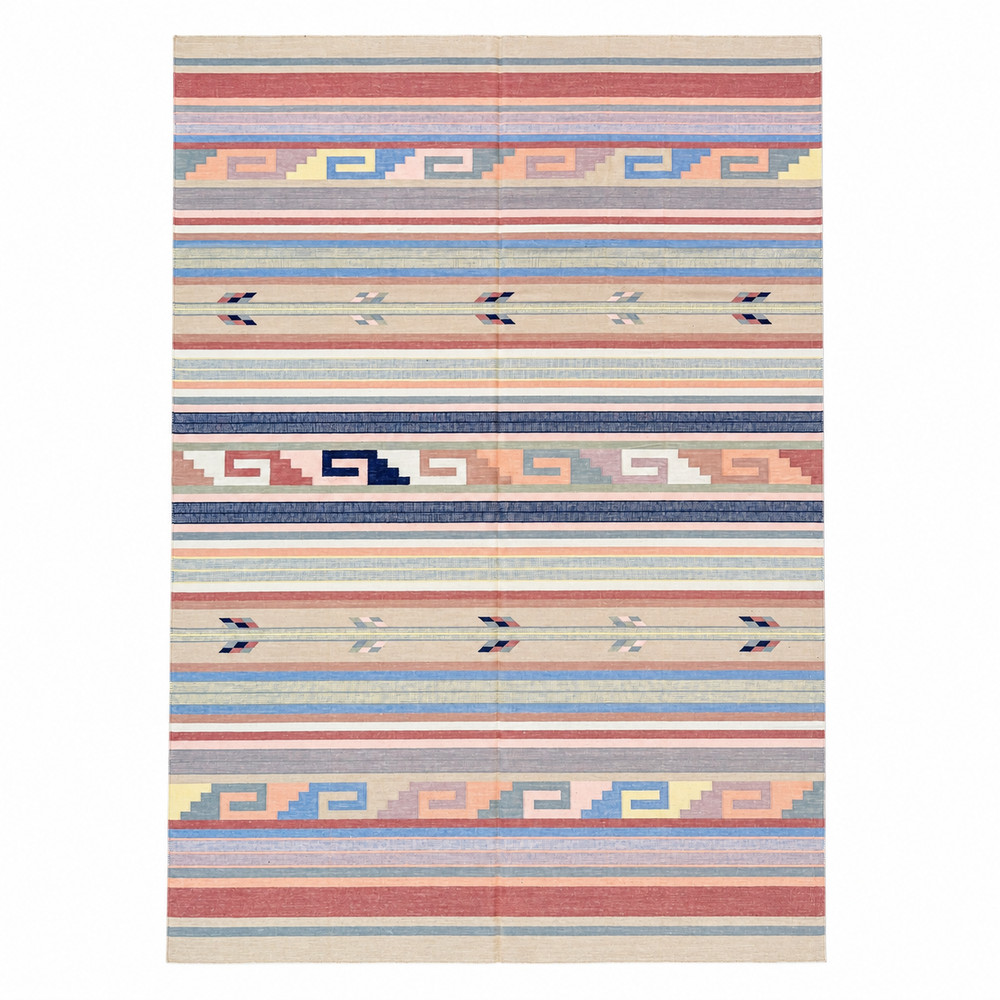 Handwoven Durrie Kilim Rug | 6' x 9' | Striped Tribal Design | Indian Flatweave
