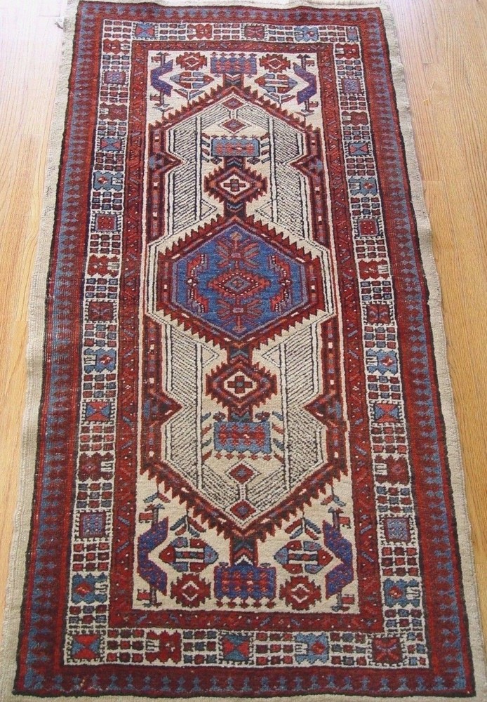 Antique Sarabb Herizz Tribal Hand Knotted Wool VEG, Dyes Oriental Rug 3' x 6'
