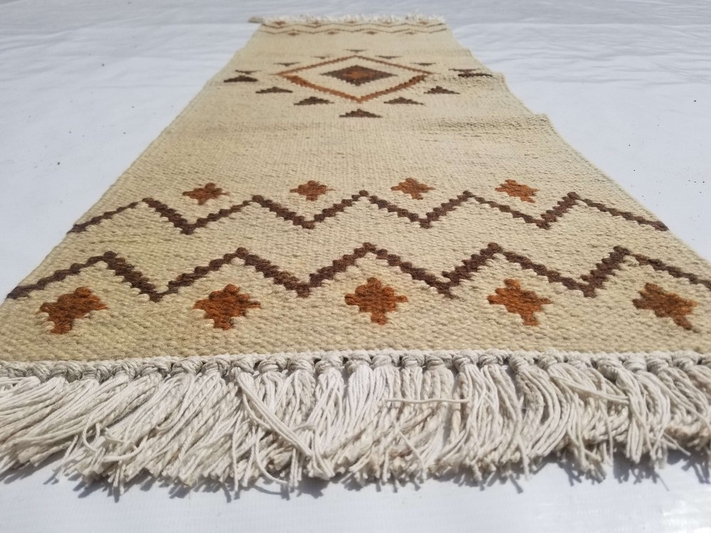 Fine Vintage Traditional Hand Made Oriental Wool Beige Brown Kilim 117x38cm