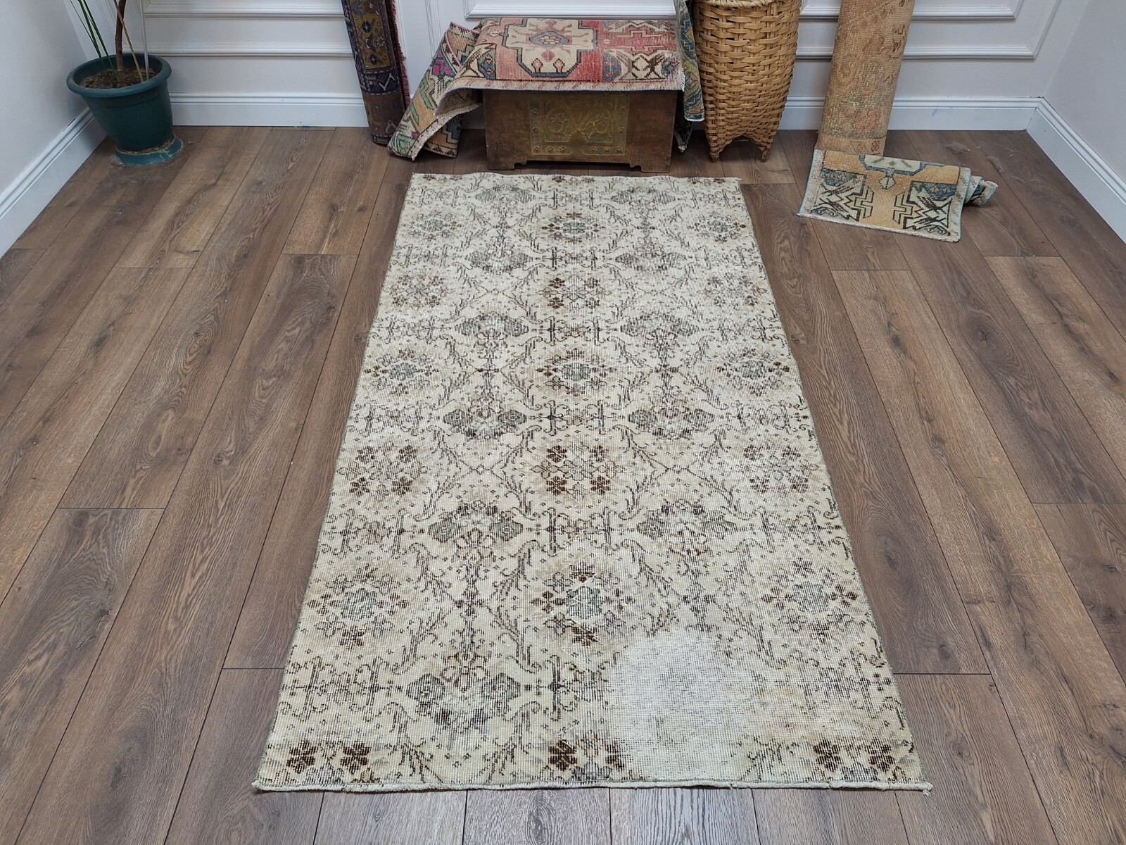 Beige Rug, Living Room Rug, Handmade Area Rug, Office Rug 3.8 x 6.9 Ft gallery