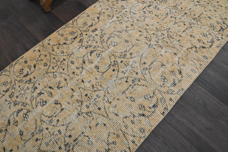 Vintage Turkish Runner Rug 2x8ft Wool Anatolian Handmade Hallway Oushak YELLOW gallery
