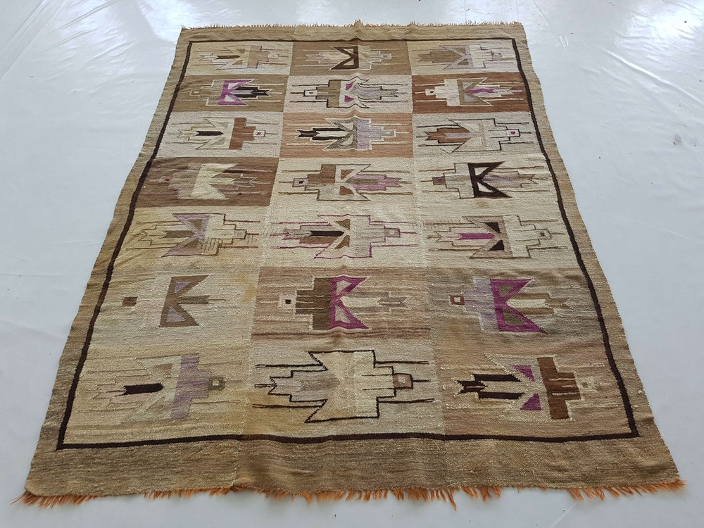Vintage Handmade Peruvian Geometric Wool Kilim Rug Carpet 205x157cm