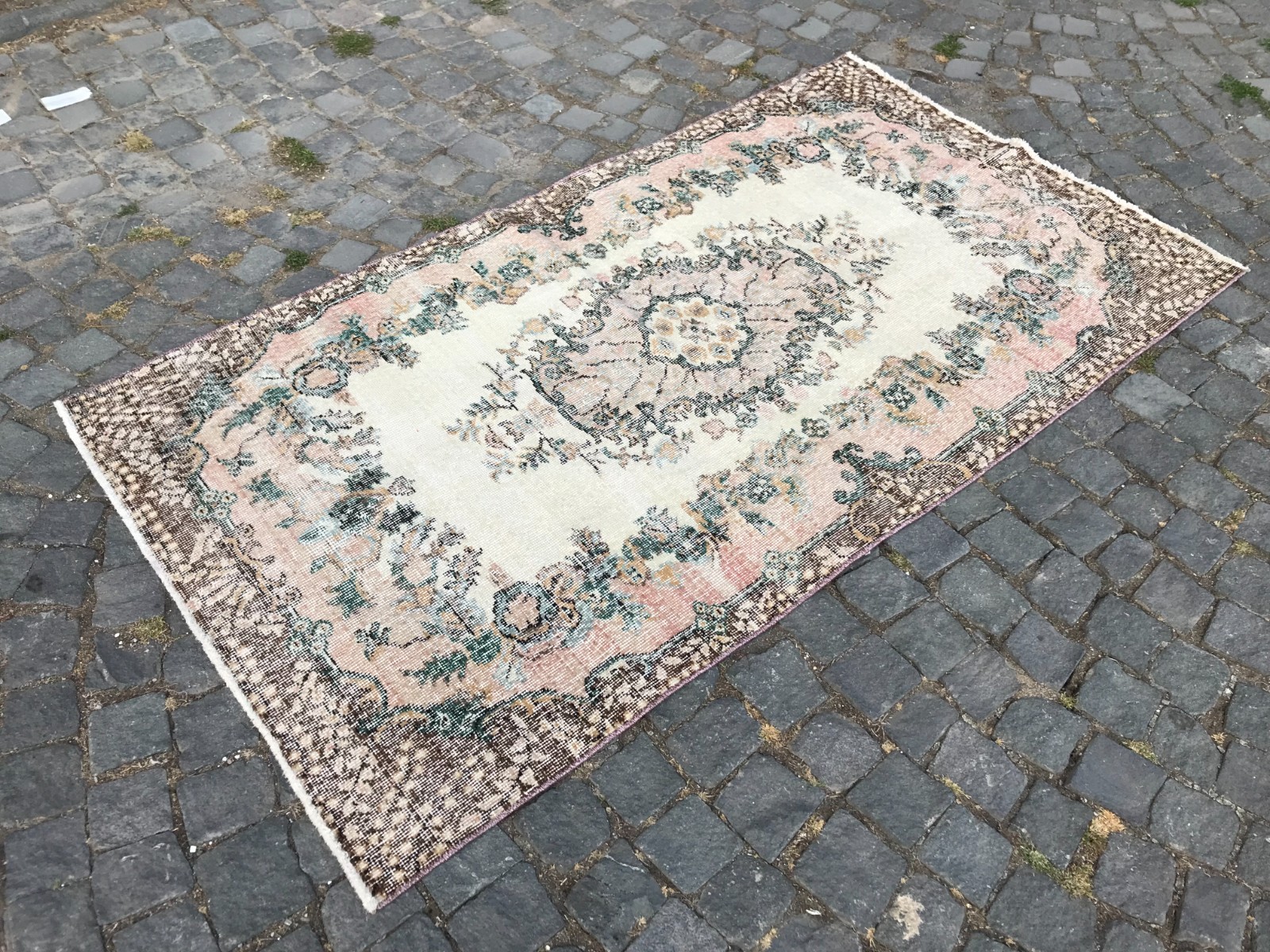 Bohemian Area Rug Handmade Wool Rug Turkish Vintage Traditional Rug 3,7 x 6,6 ft gallery