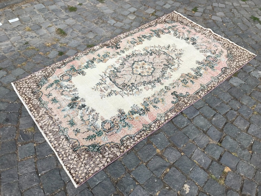 Bohemian Area Rug Handmade Wool Rug Turkish Vintage Traditional Rug 3,7 x 6,6 ft