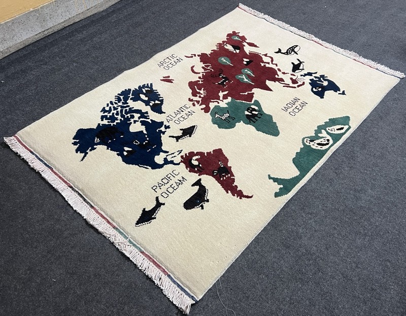 Afghan World Map Rug 3x5 Ft Handmade Wool Educational Pictorial Area Rug gallery