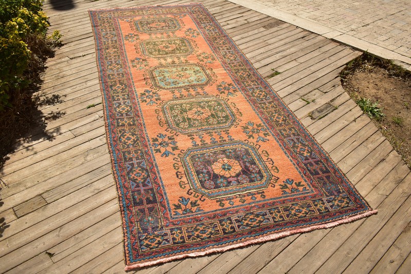 Turkish Rug 55''x141'' Oushak Kitchen Runner Vintage Orange Stairs Carpet 4x11 gallery