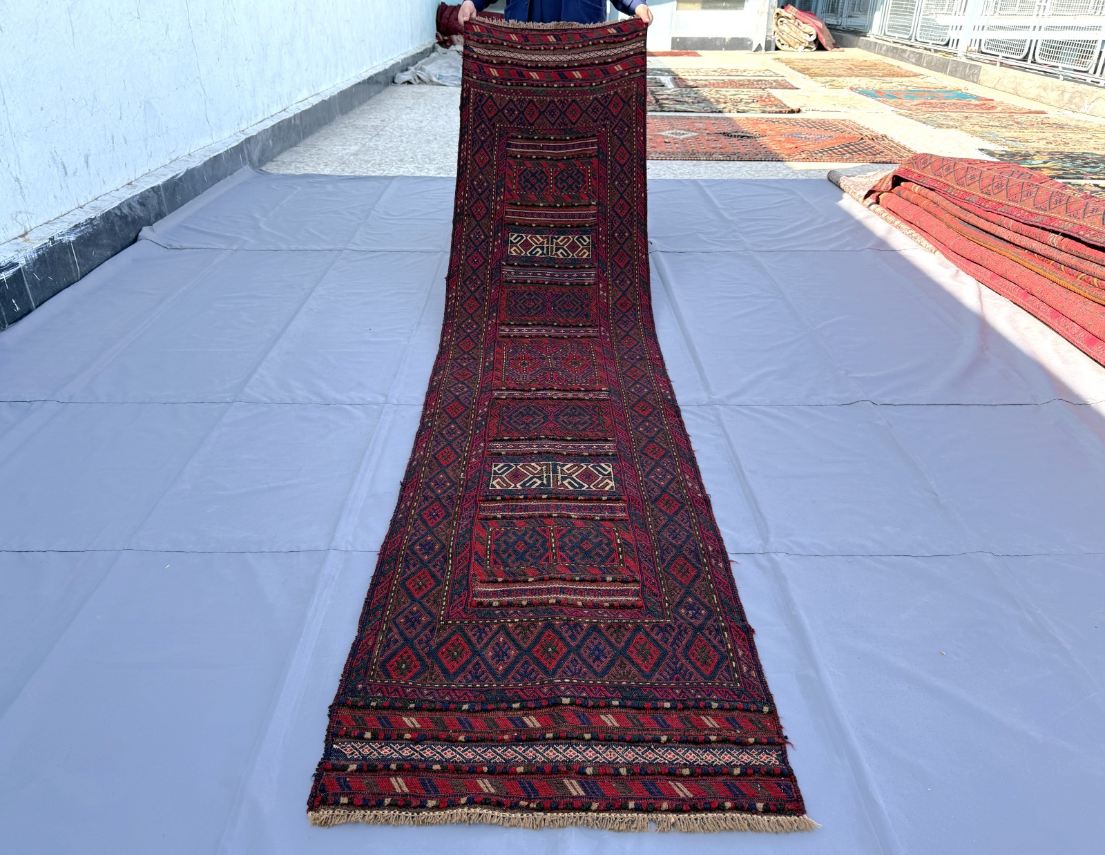 Fine Antique Afghan Runner Rug 2x10 Hand Woven Wool Persian Style Hallway Carpet gallery