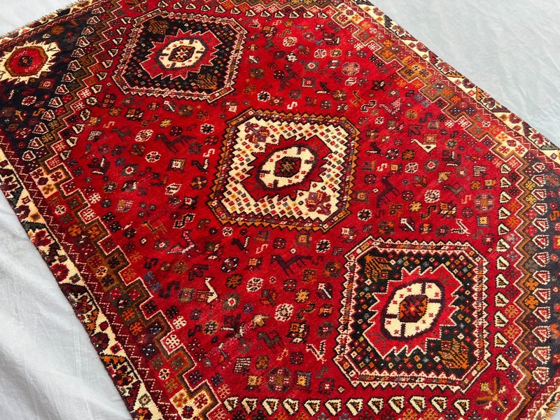 4'x6' Ft Vintage Caucasian Hand Knotted Red Triple Geometric Wool Area Rug gallery