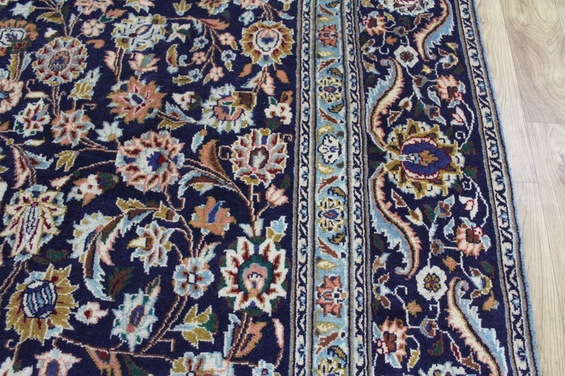 Large Oriental Keshan Wool Carpet 360x260cm 11’10 x 8’6 Blue Floral Medallion gallery
